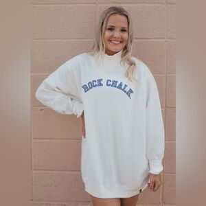 Gameday Social ROCK CHALK Kansas Jayhawks Velvet Elvis Mockneck Tunic Crew M